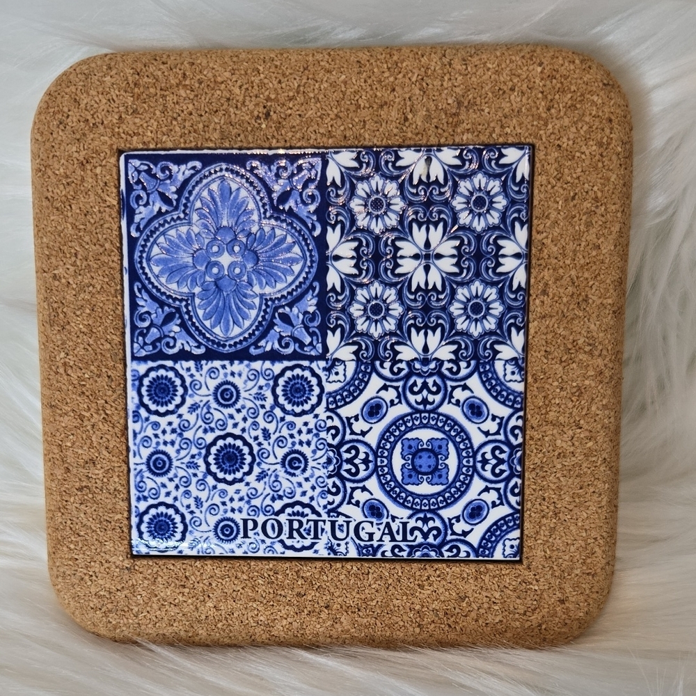 Blue and White Portugal Tile Cork Coaster